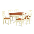 East West Furniture KENL7-WHI-W 7 Piece Modern Dining Table Set Consist of an Oval Wooden Table with Butterfly Leaf and 6 Kitchen Dining Chairs, 42x60 Inch, Buttermilk & Cherry