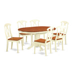East West Furniture KENL7-WHI-W 7 Piece Modern Dining Table Set Consist of an Oval Wooden Table with Butterfly Leaf and 6 Kitchen Dining Chairs, 42x60 Inch, Buttermilk & Cherry