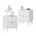 Anbuy White Nightstand Set Of 2, End Side Table Double, Bedside Table With 2 Drawers, Dual Night Stand Metal Gold Legs For Bedroom Living Room