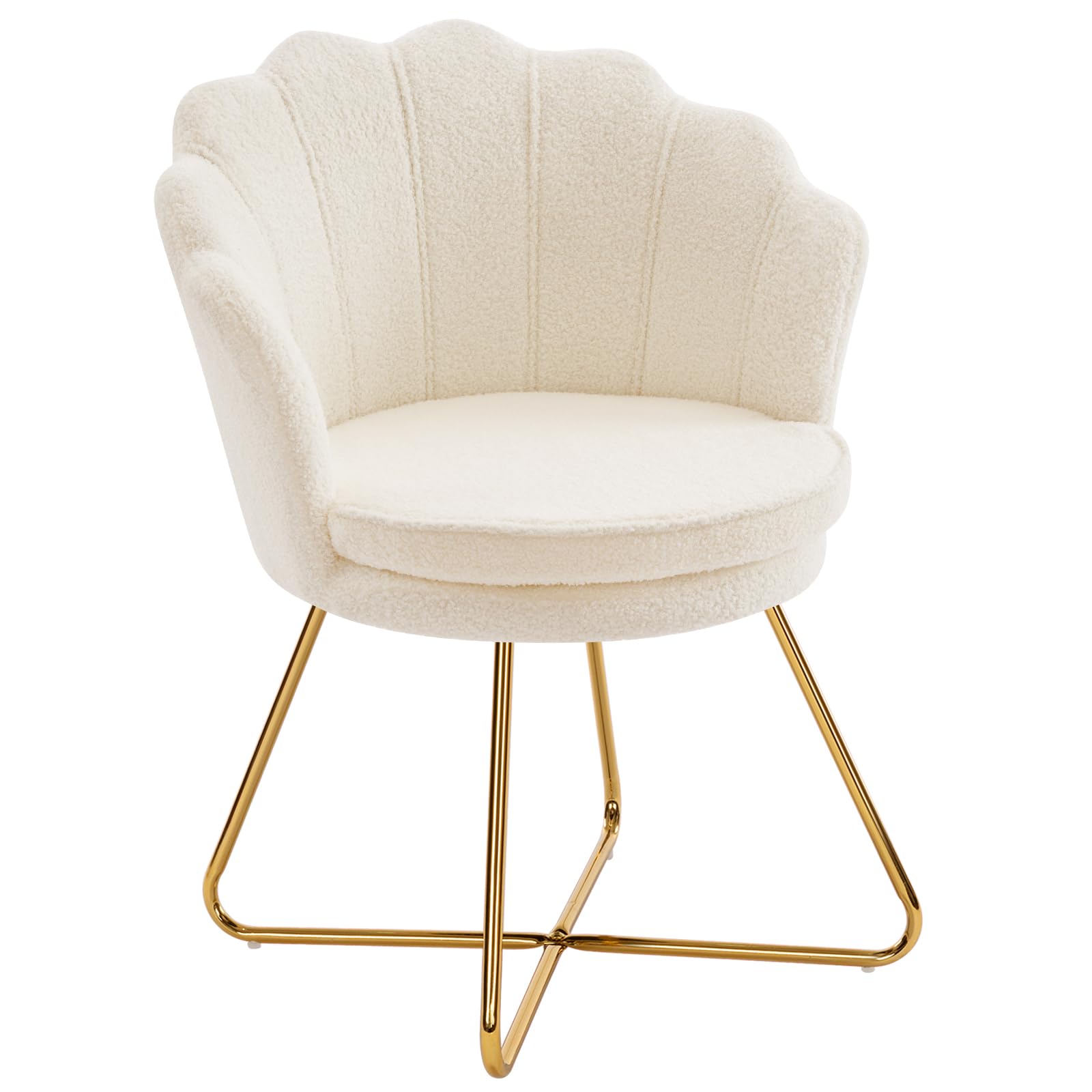 Furnimart Vanity Chair with Back, Shell Accent Chair for Living Room, Criss Cross Chair with Gold Legs, Makeup Chair for Bedroom