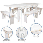 Flash Furniture Hercules Series 7' X 40" Antique Rustic White Folding Farm Table And Four Bench Set