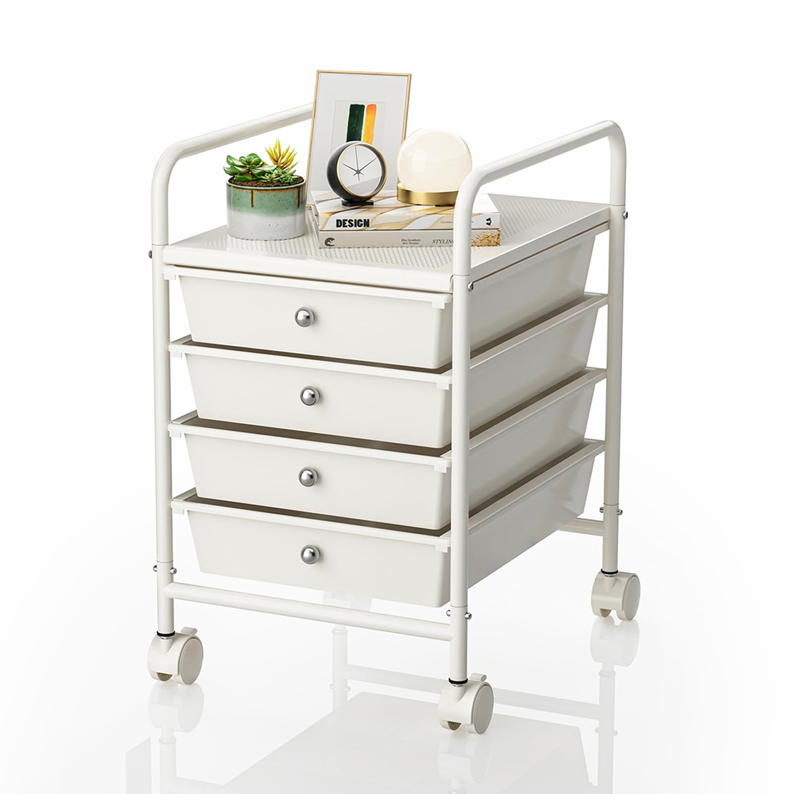 Shrivee 4-Tier Utility Cart with 4 Drawers, Rolling Utility Cart with 2 Lockable Caster Wheels, Multipurpose Mobile Rolling Draw