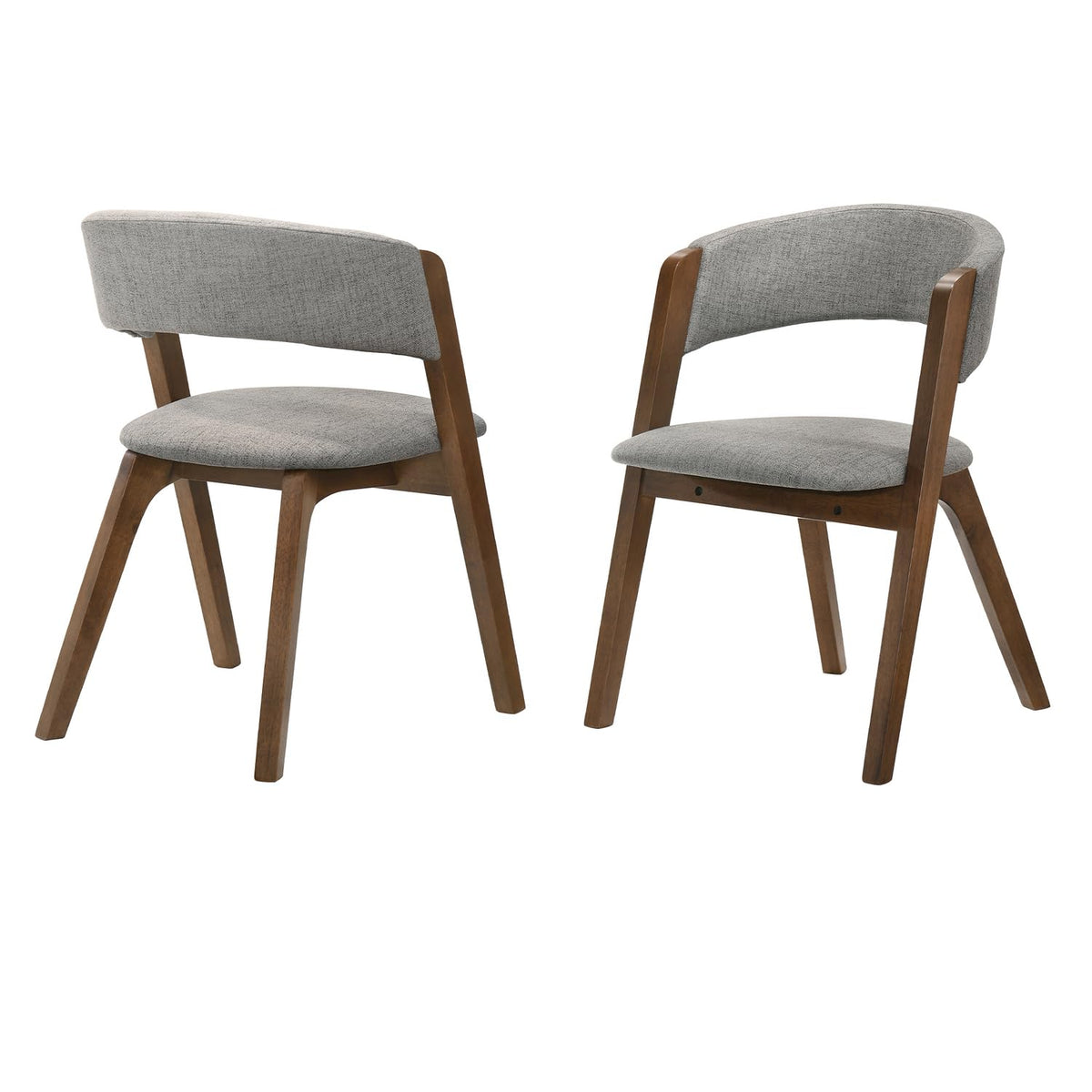 Armen Living Rowan Mid-Century Modern Accent Dining Chair Finish Fabric-Set of 2, 21'' Wide, Walnut/Grey