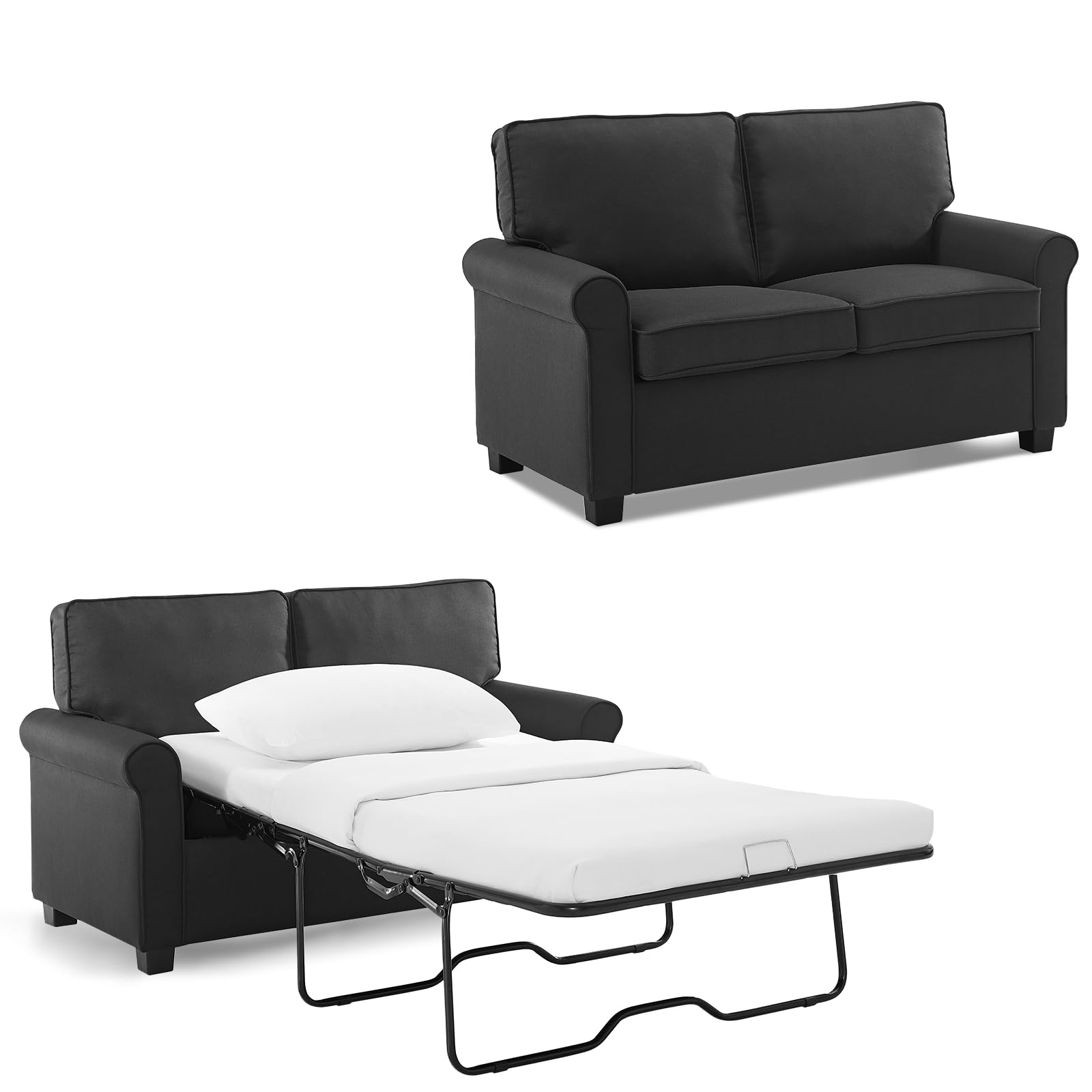 WIDELUCK Pull Out Sofa Bed, Two Seat Loveseat Sleeper Sofa Bed, 2-in-1 Convertible Sleeper Couch with Memory Foam Mattress and B