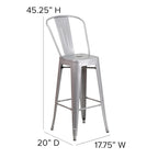 Commercial Grade 30 High Silver Metal Indoor-Outdoor Barstool with Removable Back
