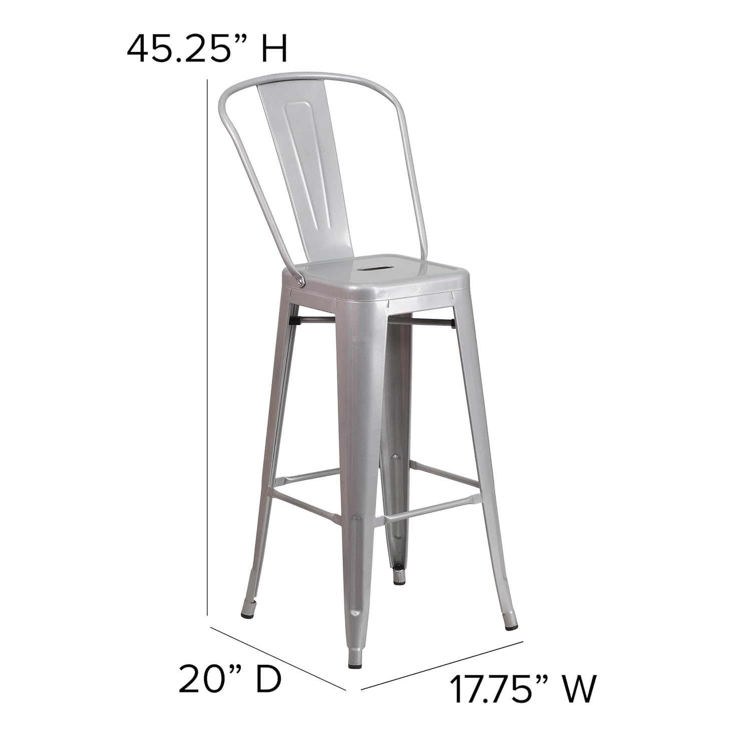 Commercial Grade 30 High Silver Metal Indoor-Outdoor Barstool with Removable Back