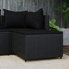 vidaXL Outdoor Patio Footrest with Cushion - Black, Made of Quality PE Rattan and Powder-Coated Steel, Featuring a Modular and Stylish Design, Offers Comfortable Seating with Thick Padded Cushion