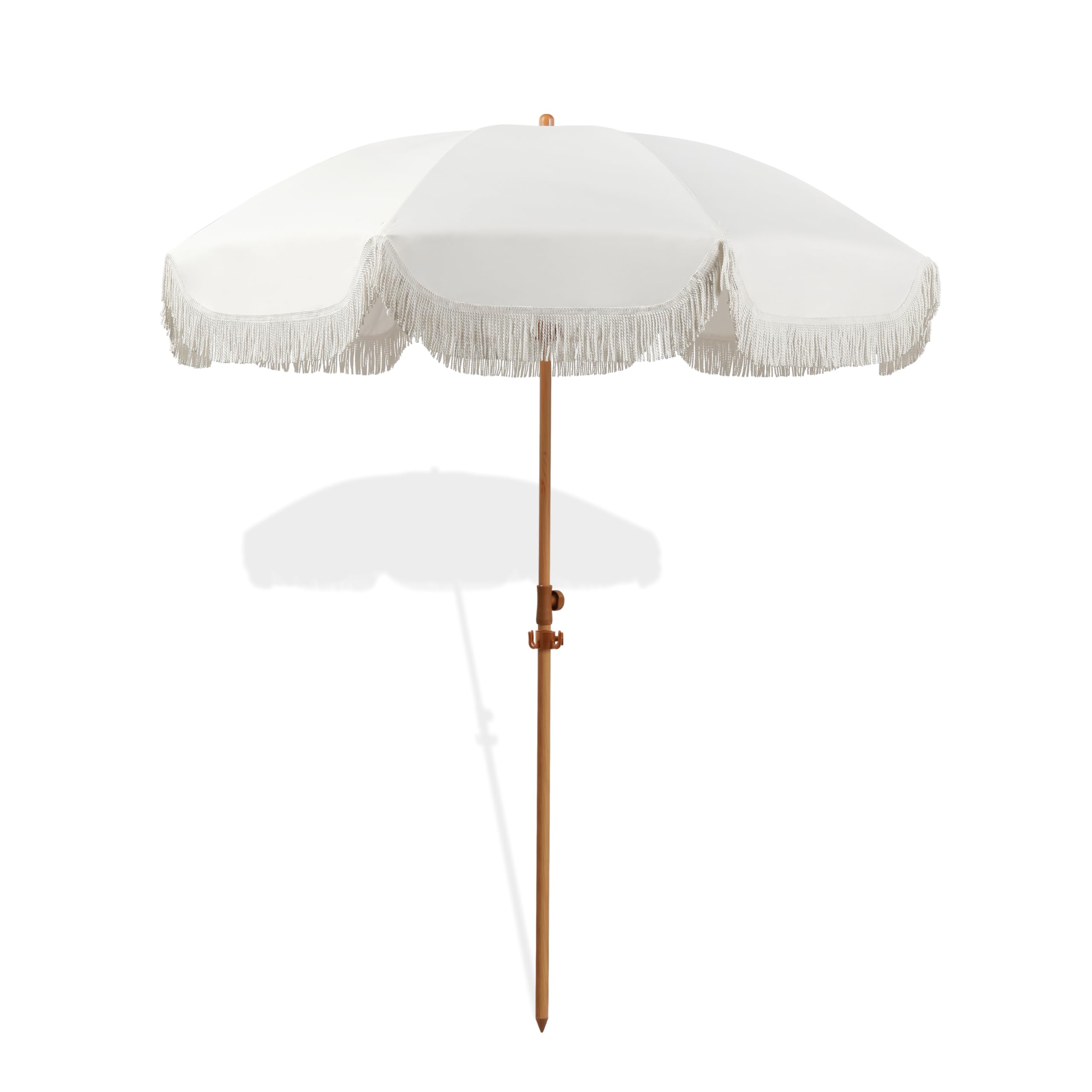 Seazul 6.5Ft Patio Umbrella With Fringe, Beach Umbrella, Fringe Umbrella Outdoor Patio With Hanging Hook, Tilting Aluminum Pole,