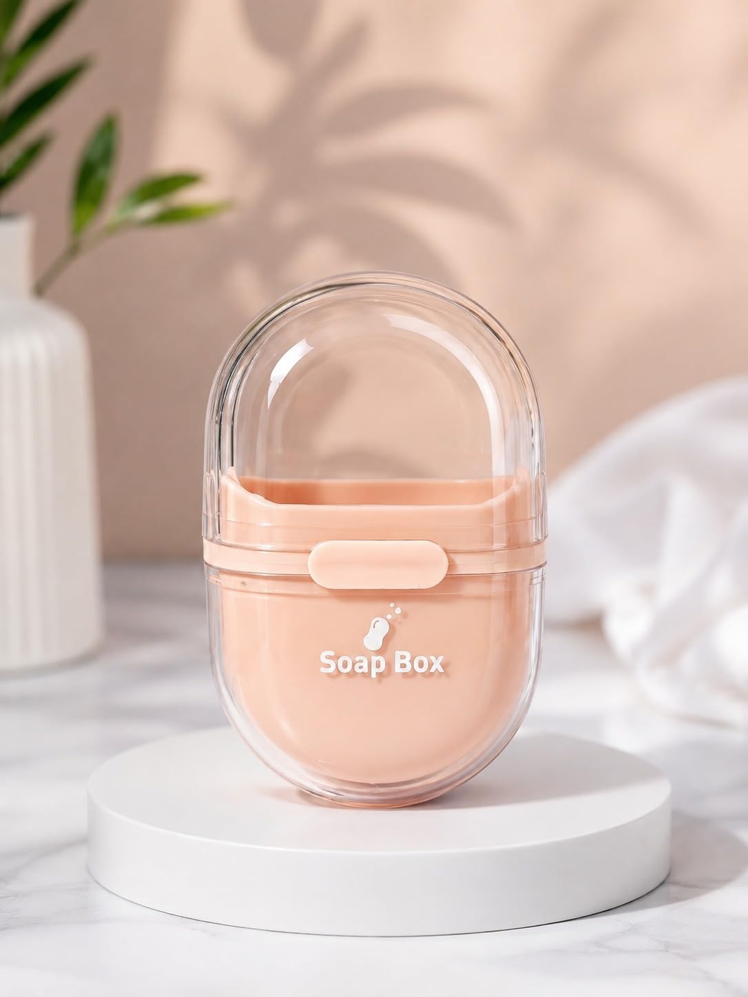 Soap Box With Clear Lid, Capsule Shape, Pink