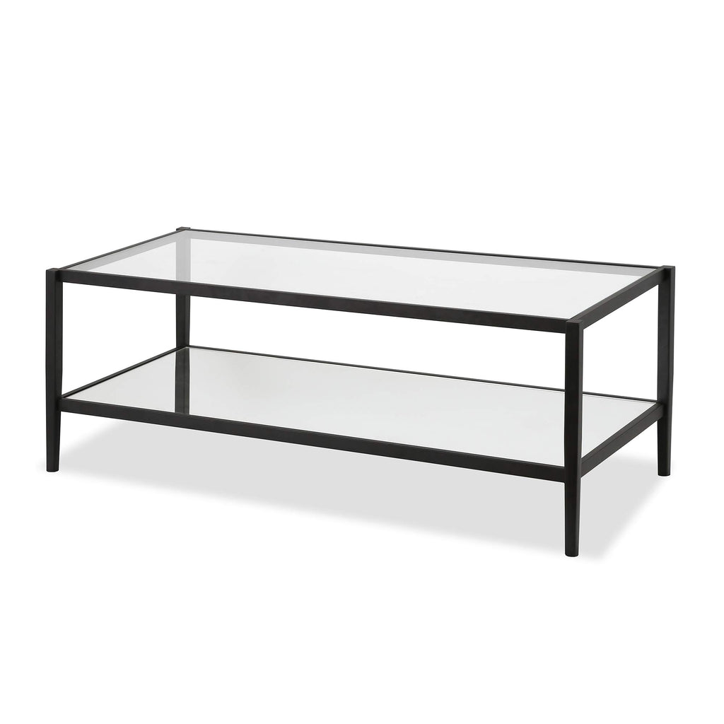 Henn&Hart 45' Wide Rectangular Coffee Table With Mirror Shelf In Blackened Bronze, Modern Coffee Tables For Living Room, Studio Apartment Essentials