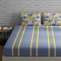 Huesland By Ahmedabad Cotton 144 Tc Bedsheet For Double Bed King Size With 2 Pillow Covers | 108 By 108 Inch | Stripes & Flaming