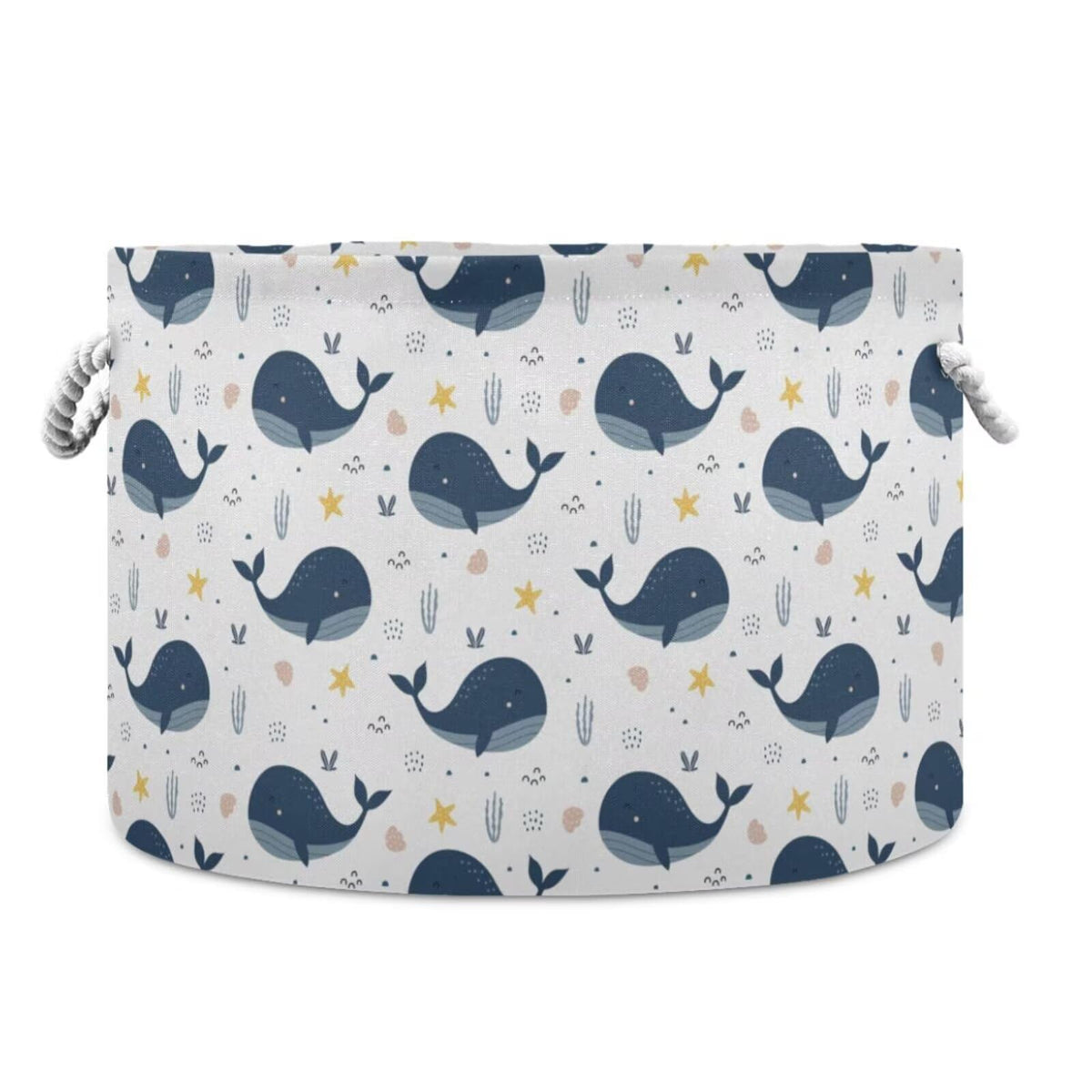 LEANSHSA Sea Blue Whale Print Collapsible Round Storage Basket with Handles