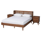 Baxton Studio Rina Ash Walnut Wood 3-Piece Full Size Bedroom Set With Rattan