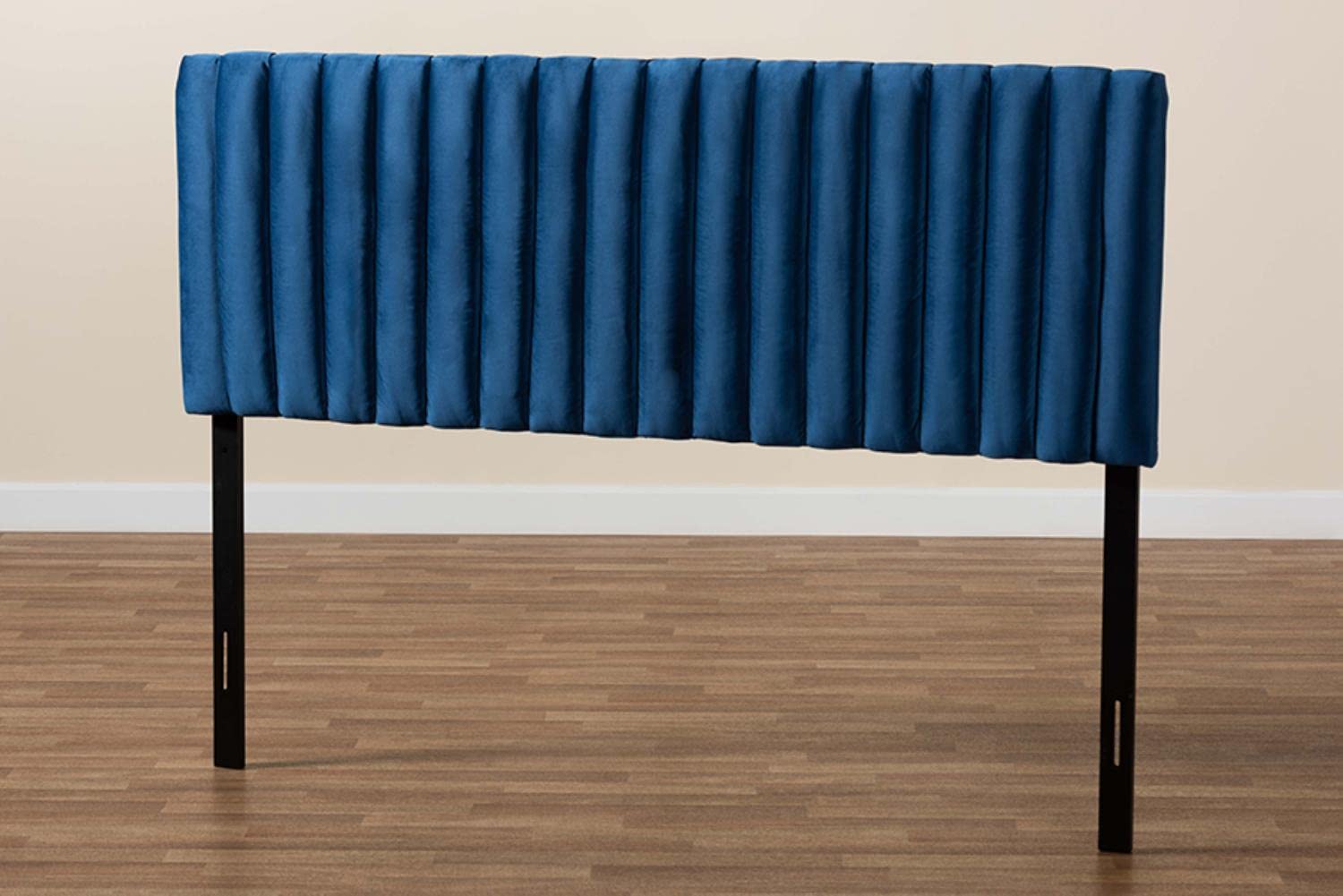 Baxton Studio Emile Modern and Contemporary Navy Blue Velvet Fabric Upholstered and Dark Brown Finished Wood Full Size Headboard