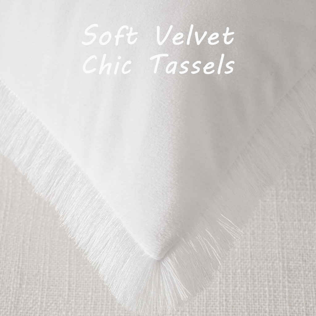 Futei Cream White Boho Throw Pillow Covers With Tassels 18X18 Inch Set Of 2,Soft Velvet Decorative Cushion Case,Home Decor For C