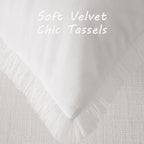 Futei Cream White Boho Throw Pillow Covers With Tassels 18X18 Inch Set Of 2,Soft Velvet Decorative Cushion Case,Home Decor For C
