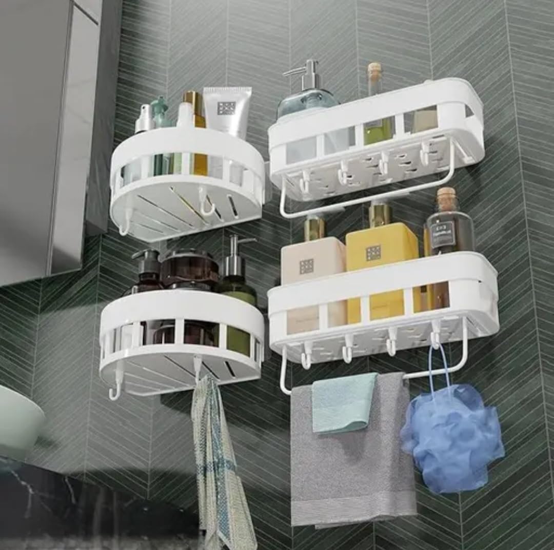 Aavira Wall Mount Bathroom Shelf Organiser With Hooks