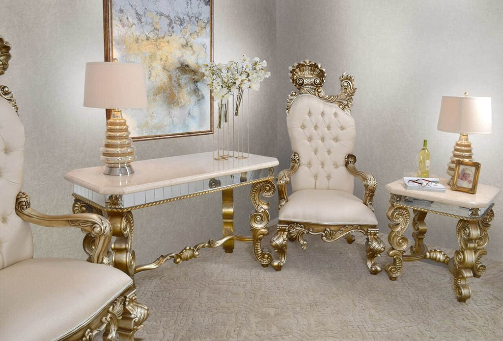Afd Home Platine Bella Accent End Table, Silver Platina, Mirror, Cream Marble