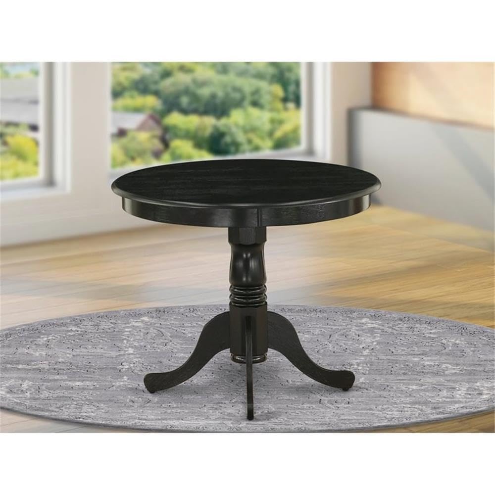 East West Furniture ANT-ABK-TP Antique Dining Room Table - a Round kitchen Table Top with Pedestal Base, 36x36 Inch, Wirebrushed Black