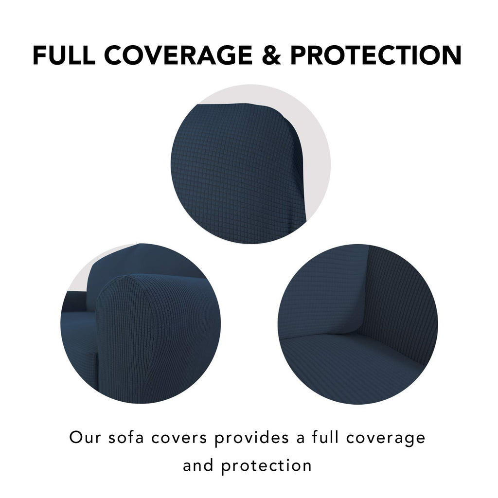 Purefit Stretch Loveseat Sofa Slipcover – Spandex Jacquard Non Slip Soft Couch Sofa Cover, Washable Furniture Protector With Non Skid Foam And Elastic Bottom For Kids (Loveseat, Dark Blue)