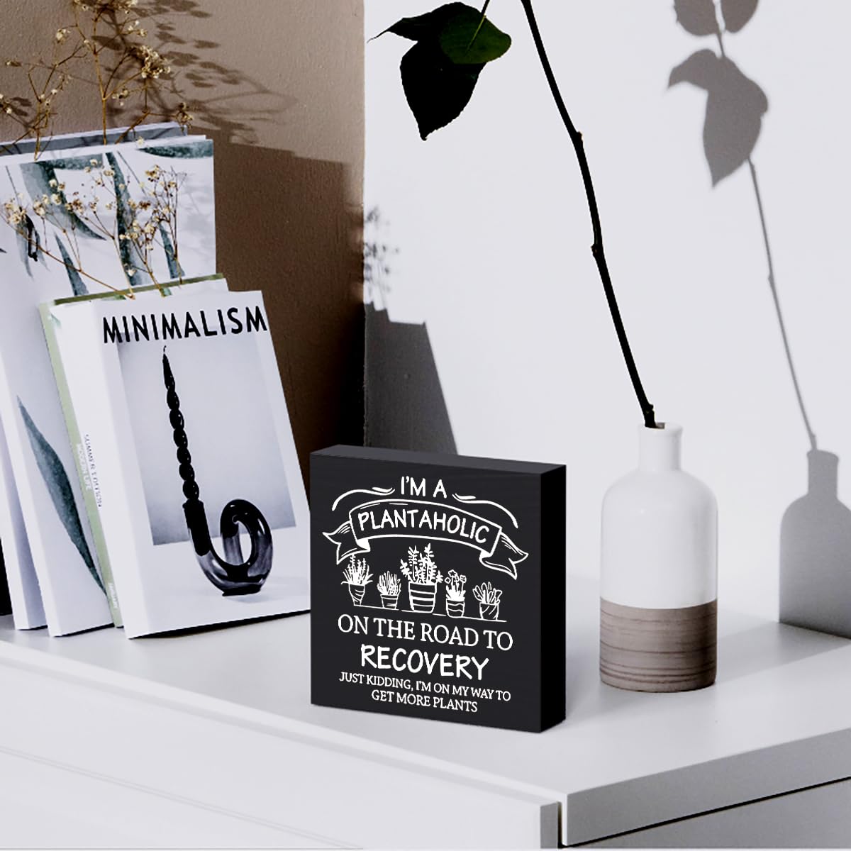 Funny Plant Lover Wooden Box Sign Plaque I'M A Plantaholic On The Road To Recovery Wood Box Sign Rustic Art Home Garden Shelf De