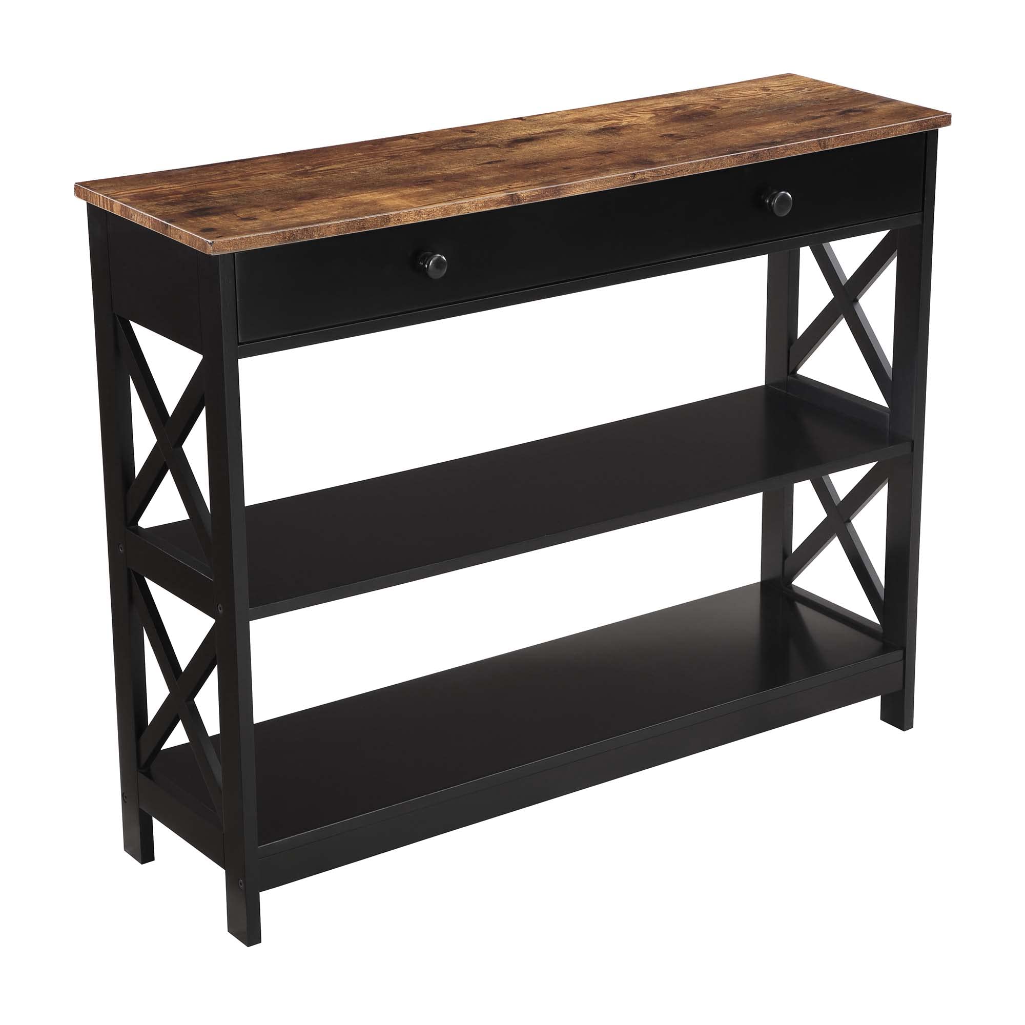 Convenience Concepts Oxford 1 Drawer Console Table With Shelves, Barnwood/Black