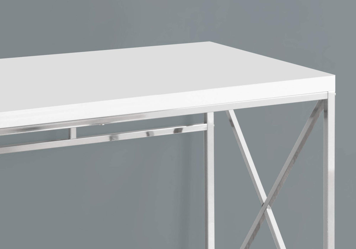 Monarch Specialties I 7205 Computer Desk, Home Office, Laptop, Work, Metal, Laminate, Glossy White, Chrome, Contemporary, Modern