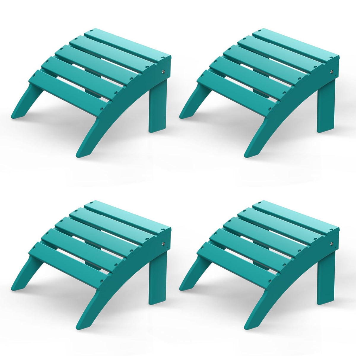Greenvines Adirondack-Ottoman | Folding | Set Of 4 | Hdpe Plastic | Outdoor Footrest | All Weather | Foot Rest | Foot Stool | Aqua | For Adirondack Chair | For Patio Backyard Pool