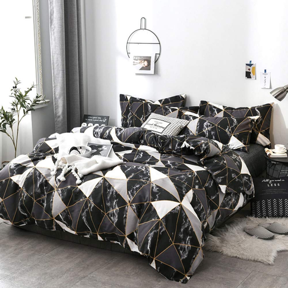 Clothknow Black Marble Comforter Set Full Geometric Bedding Comforter Men Boys Bed Comforter White Grey Triangle Bedding Comforter 3Pcs Black Comforter Sets Full Size