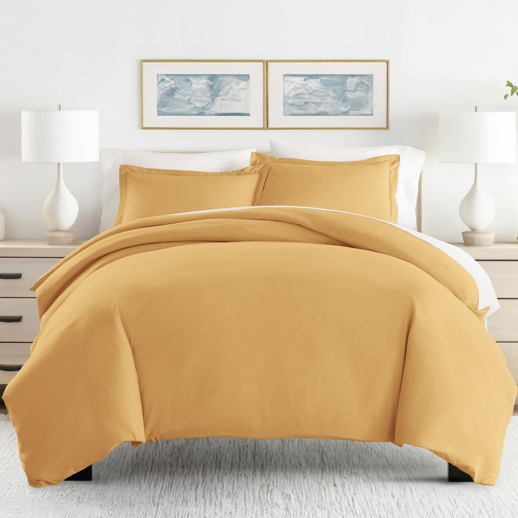 Linen Market Duvet Cover Queen (Gold) - Experience Hotel-Like Comfort With Unparalleled Softness, Exquisite Prints & Solid Color