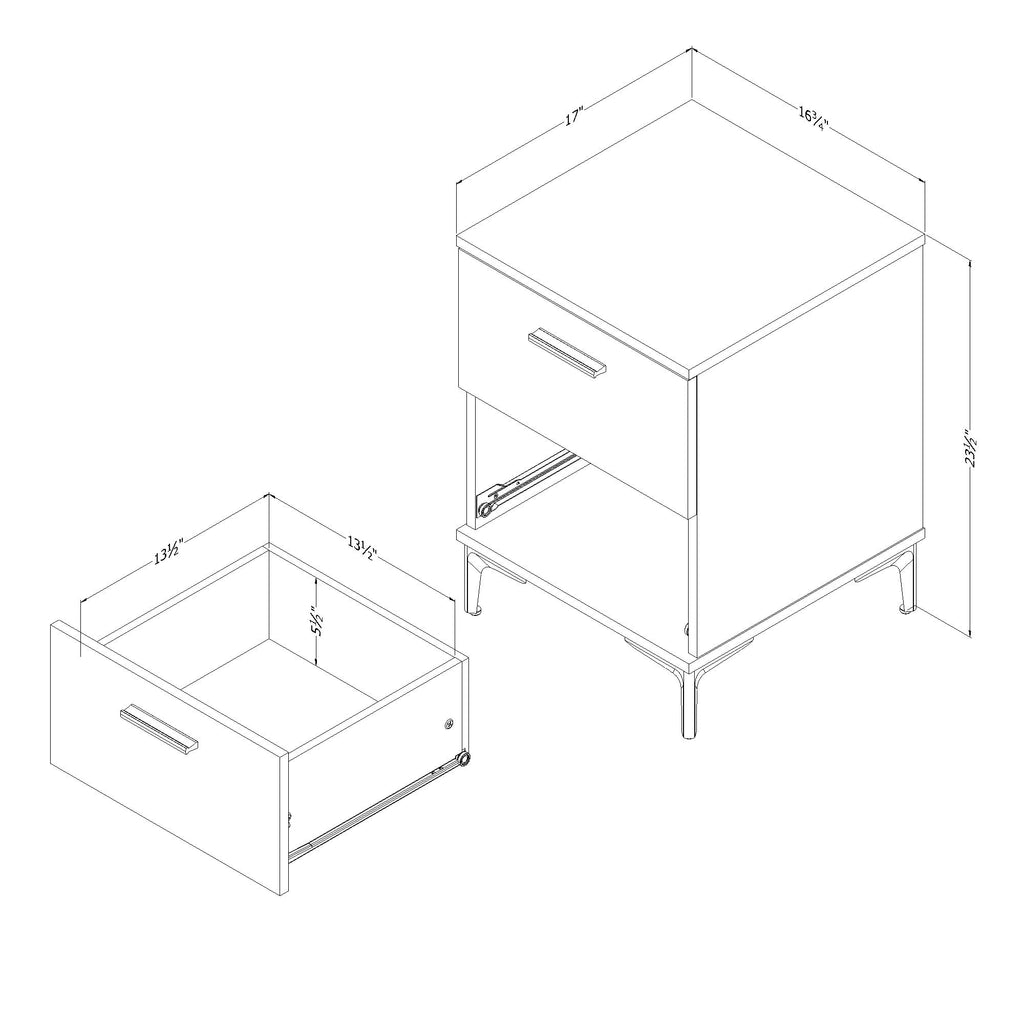 South Shore Slendel 2-Drawer Side Table with Metal Legs, Nordik Oak
