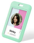 Uniclife 3 Pack Sliding Id Badge Holder Vertical Hard Plastic Case With Clear Window Light-Green Card Protector Pouch For Office