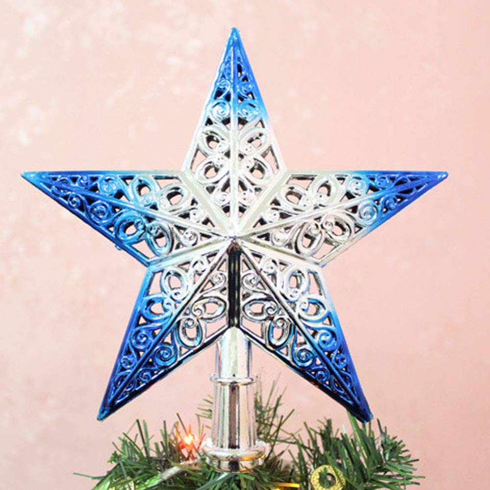Soochat Christmas Tree Star Topper Glittered Xmas Tree Topper Hollowed-Out Christmas Star Decoration Ornaments Home Decor Silvery Blue