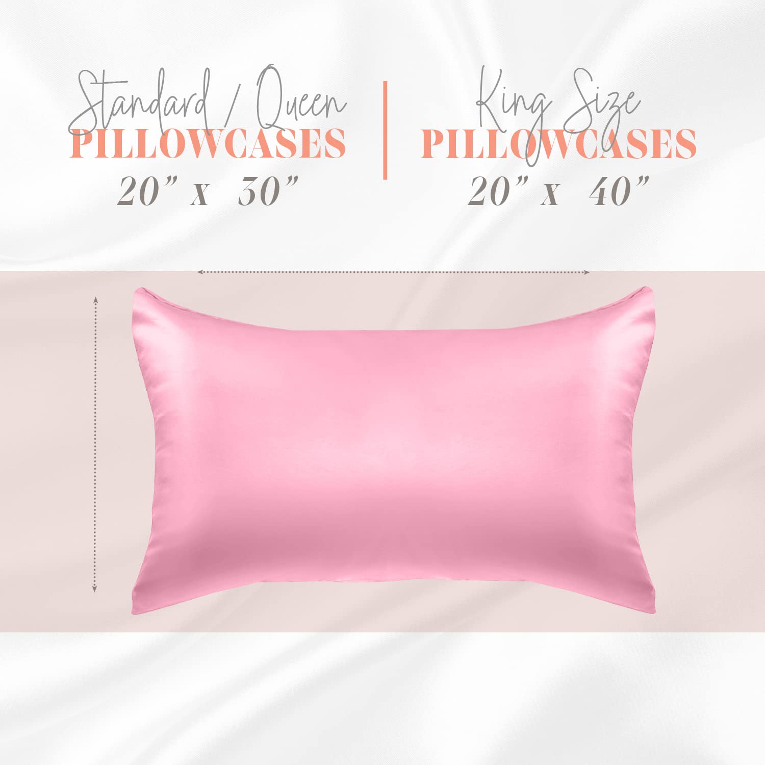 Elegant Comfort Silky And Luxurious 2-Piece Satin Pillowcase Set For Healthier Skin And Hair, Hidden Zipper Closure And Beautifully Packaged, Satin Pillowcase Set, Standard/Queen, Light Pink