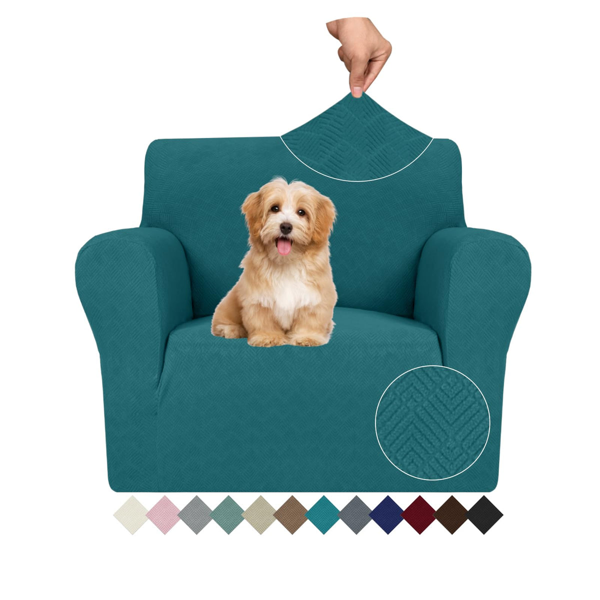 Jiviner Stretch Armchair Slipcovers, 1 Piece Chair Sofa Covers 1 Seater Couch Covers With Elastic Bottom For Kids, Pets (Small, Teal Rhomb)