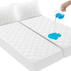 Split King Mattress Protector Pad Waterproof Quilted, Breathable & Cooling Split King Mattress Topper Cover Fitted For Adjustabl