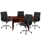 Flash Furniture 5 Piece Mahogany Oval Conference Table Set With 4 Black And Chrome Leathersoft Executive Chairs