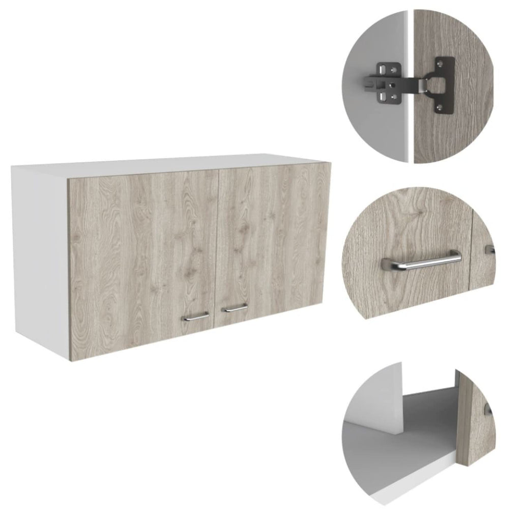 Depot E-Shop Alder Wall Cabinet, Two-Door Cabinet, Internal Shelf-Light Grey, for Kitchen
