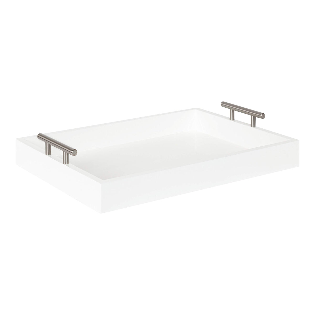Kate and Laurel Lipton Modern Rectangular Tray, 16.5 x 12.25, White and Silver, Decorative Accent Tray for Storage and Display