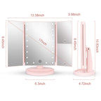 Deweisn Tabletop Mount Tri-Fold Lighted Vanity Mirror With 21 Led Lights, Touch Screen And 3X/2X/1X Magnification, Two Power Sup