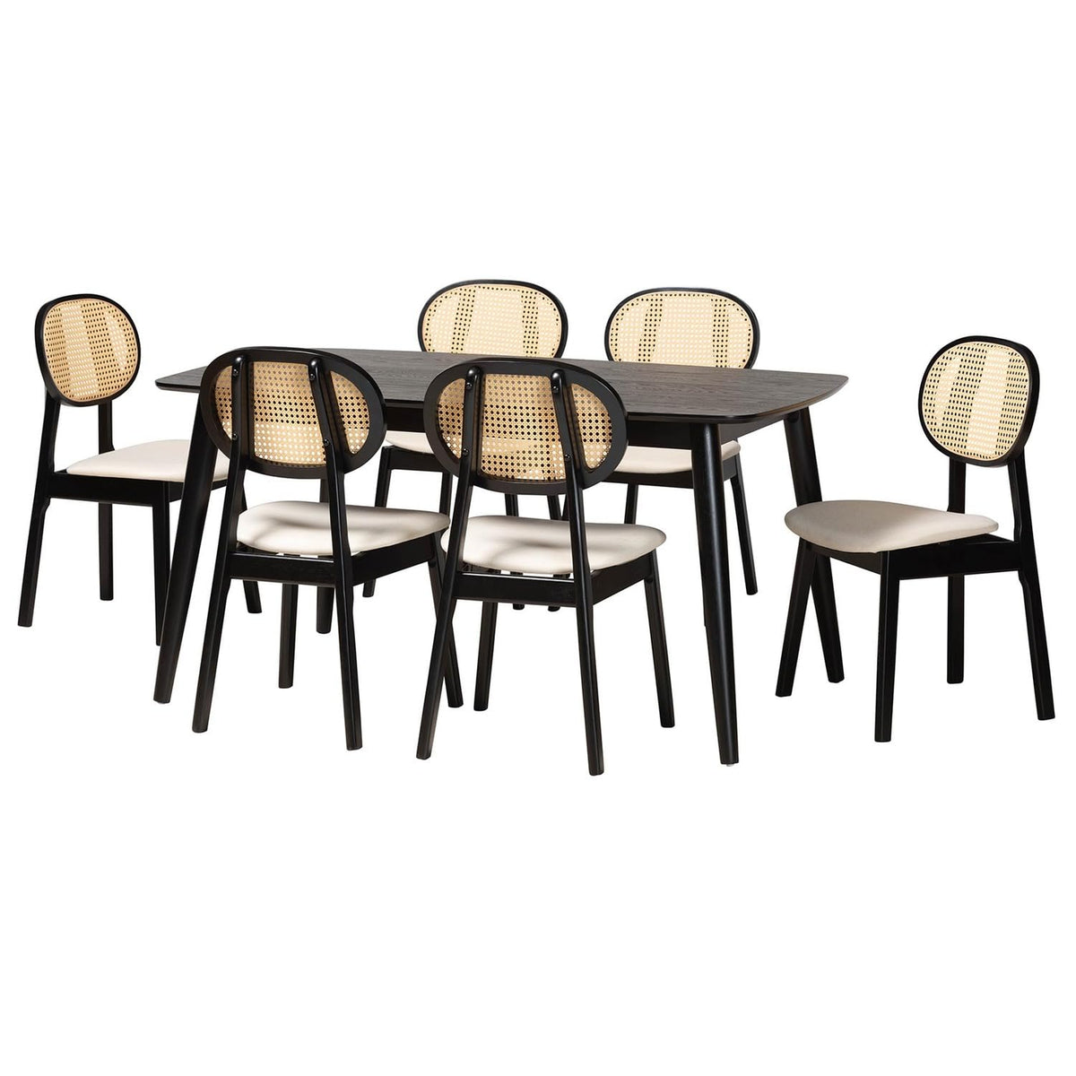 Baxton Studio Darrion Cream Fabric and Black Wood 7-Piece Dining Set
