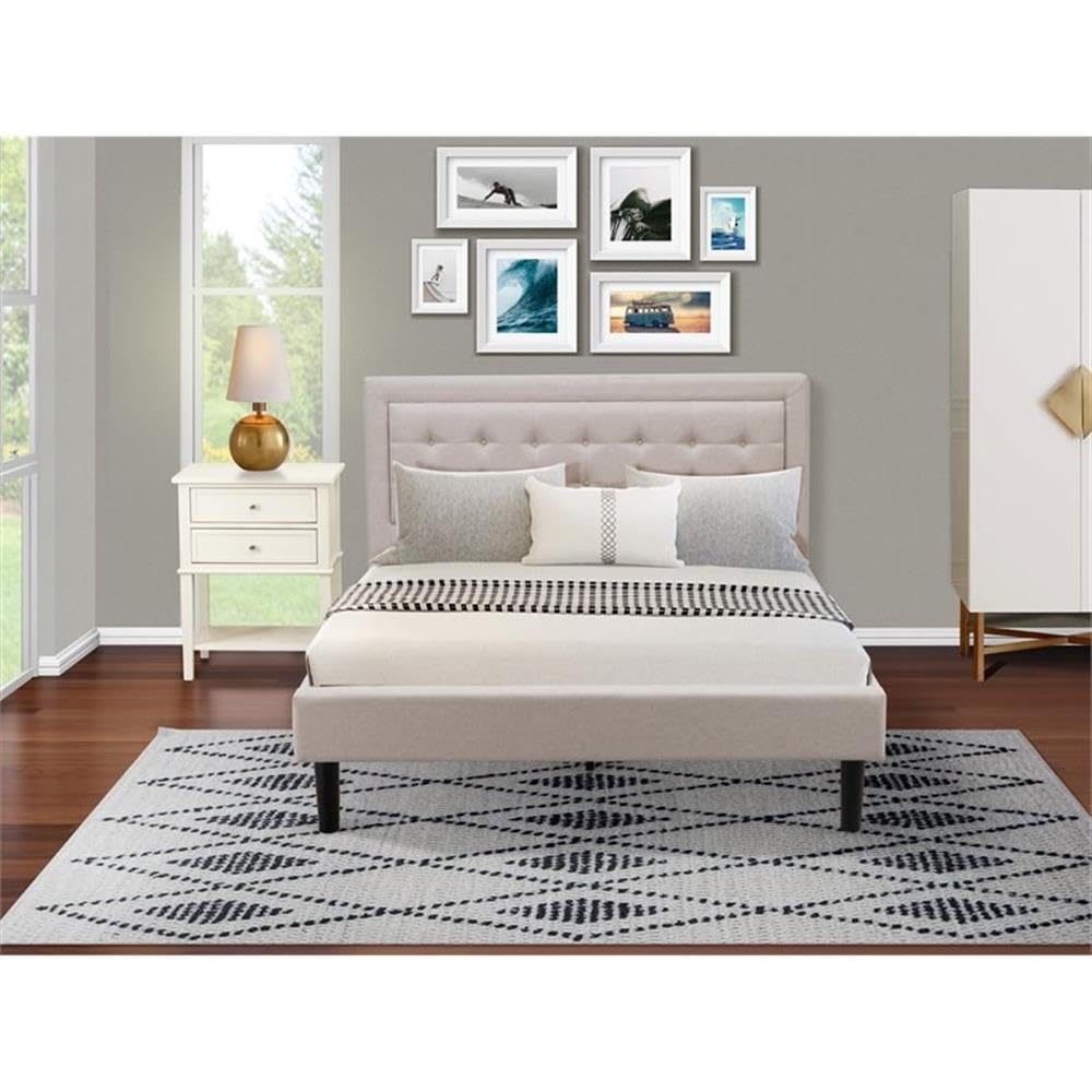 East West Furniture FN08Q-1VL0C 2-Piece Fannin Queen Bedroom Set with 1 Queen Bedframe and a Small End Table - Reliable and Sturdy Manufacturing - Mist Beige Linen Fabric