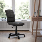 Flash Furniture Clayton Mid-Back Tufted Vinyl Upholstered Swivel Desk Chair with Padded Seat, Modern Adjustable Height Padded Office Chair, Black