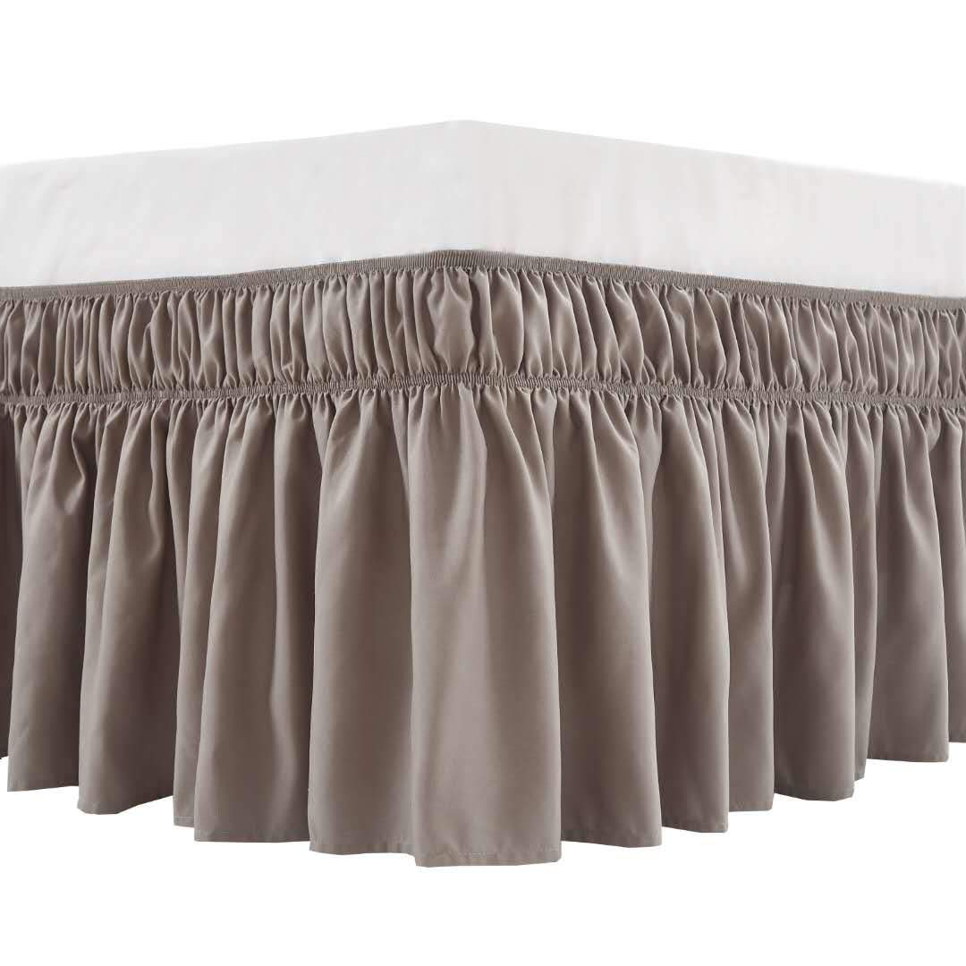Meila Wrap Around Bed Skirt Three Fabric Sides Elastic Dust Ruffled 18 Inch Tailored Drop,Easy To Install Fade Resistant-Taupe,