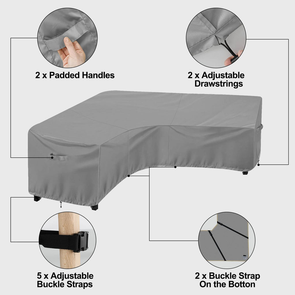 Outdoorlines Waterproof Outdoor Patio Sectional Cover - Uv Resistant & Windproof V-Shaped Patio Furniture Covers For Deck, Lawn And Backyard, 420D Heavy Duty Couch Cover 89' L (On Each Side) Gray