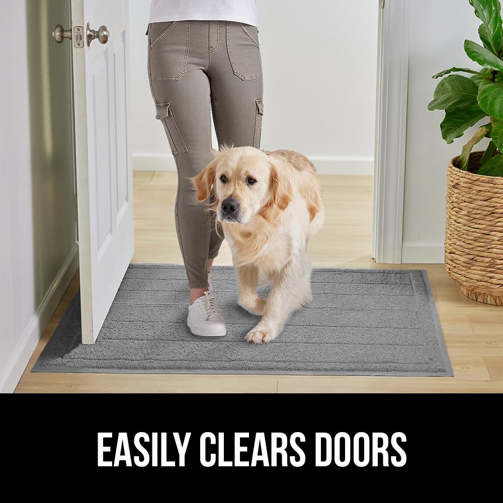 Gorilla Grip Dirt Grabber Mesh Door Mat, Low-Profile, Stain And Fade Resistant Heavy Duty Quick Dry Striped Doormat, Mats For Indoor Or Outdoor Entry, Shoe Scraper, Garage Entrance Mat, 47X35, Gray