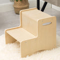 WOOD CITY Wooden Toddler Step Stool for Kids, Bathroom Potty Stool & Kitchen Stool, Natural Two Step Stool for Bedroom, Children