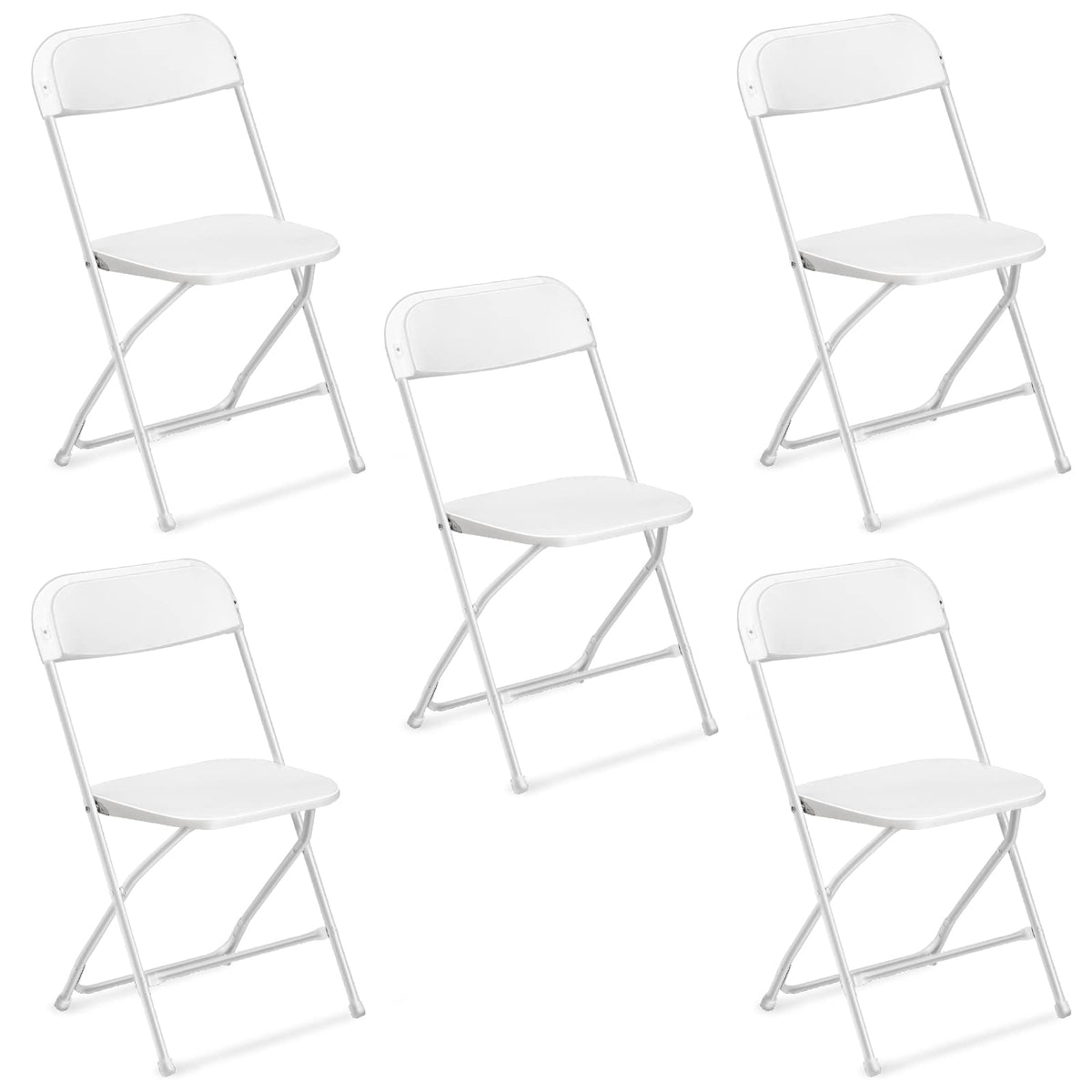 VINGLI 5 Pack White Plastic Folding Chair, Indoor Outdoor Portable Stackable Commercial Seat with Steel Frame 350lb. Capacity fo