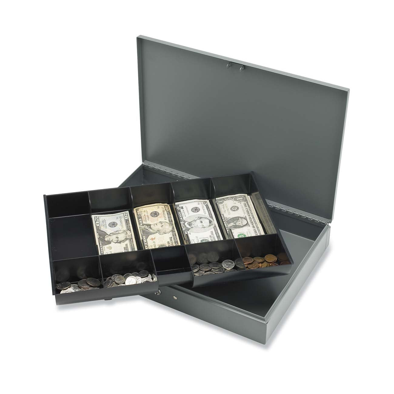 Sparco Cash Box, with 2 Keys, 10 Compartments, 15-2/5 x 10-1/2 x 2-2/5 Inches, GY (SPR15500), Gray