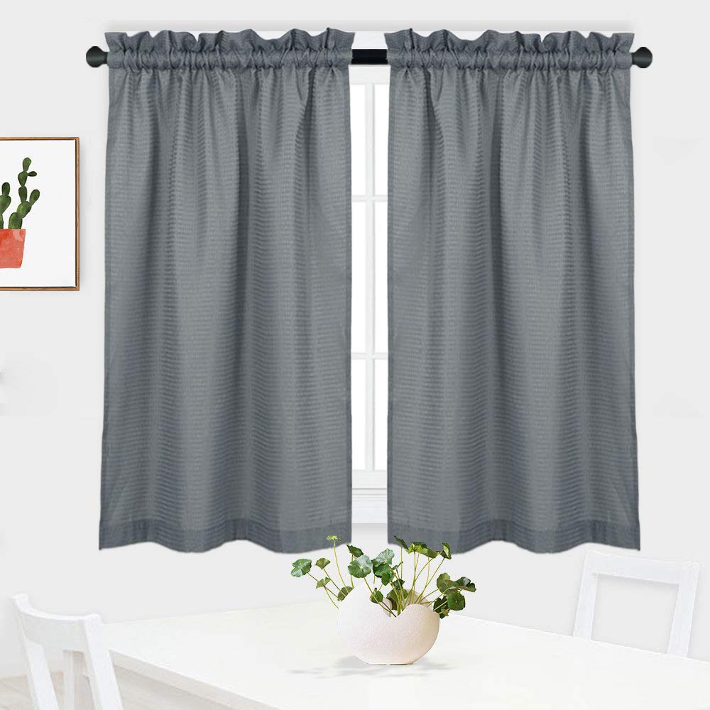 NANAN Waffle Woven Textured Short Curtains for Kitchen Waterproof Window Covering for Bathroom - 30 x 45, Grey, Set of 2